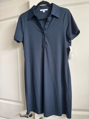 New With Tags Women's Short-Sleeve Polo Midi Dress in Navy Blue by Single Thread